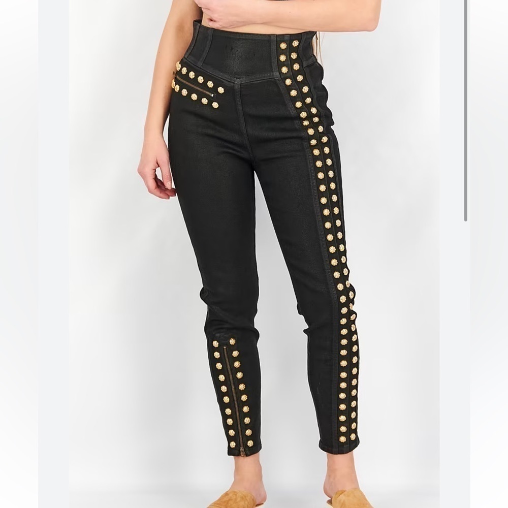 New Gucci Coated Black Embellished High-Rise Studded Skinny Jeans Size 24